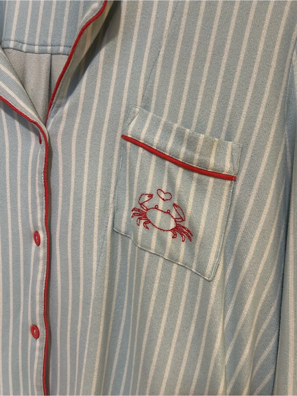 PJ Salvage ‘Crabby’ Pajamas with Sleeve Detail and Red Drawstring EUC Size Large